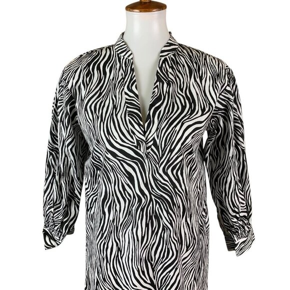 THML Zebra Print Tunic Dress XS Bold Animal Print Statement Modern Chic - Picture 2 of 5